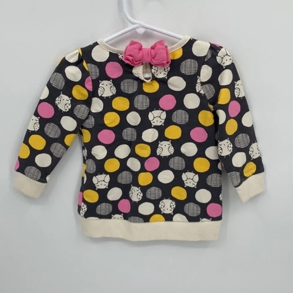 Gymboree 18-24 months Owl Polka Dot Sweatshirt Gray Pink Crew Neck Long Sleeve